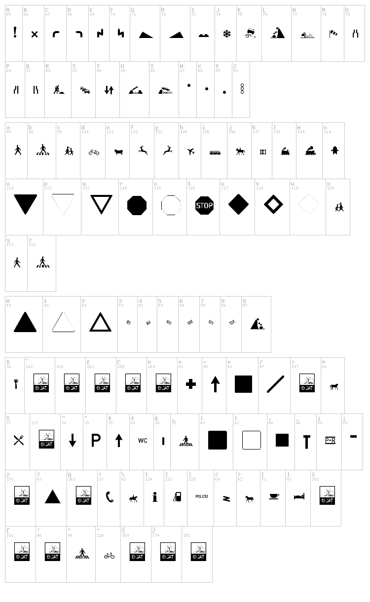 Zeichen Alt font map